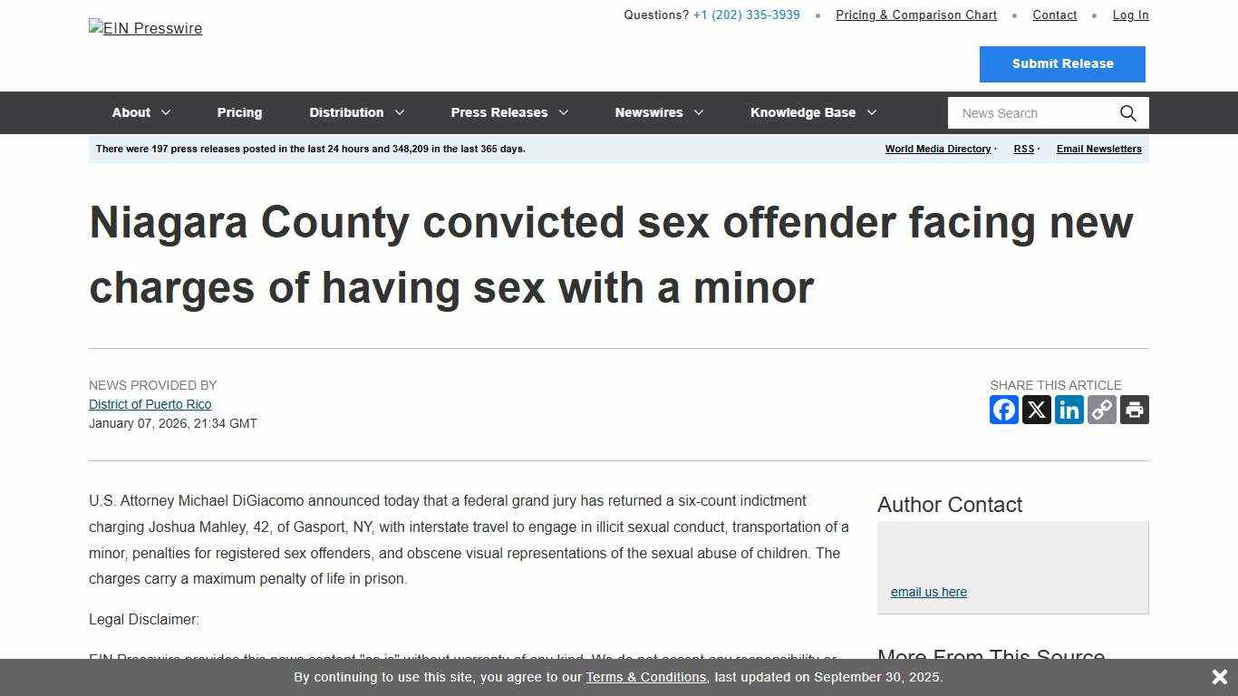 Niagara County convicted sex offender facing new charges of having sex with a minor